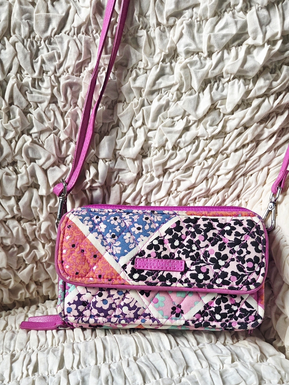 Vera Bradley Pink Floral Patchwork Quilted Crossbody Wallet